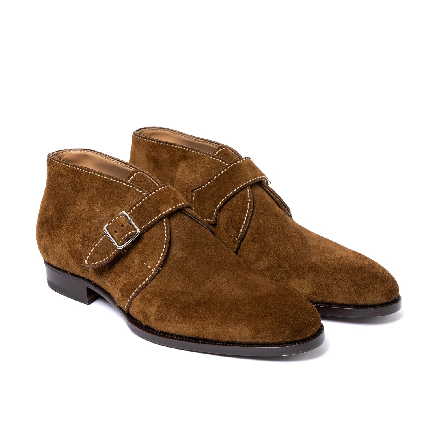 Monk-Bootee "Hand-Stitch Gilman" aus tabakbraunem Rauhleder - reine Handarbeit